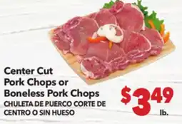 Vallarta Supermarkets Center Cut Pork Chops or Boneless Pork Chops / CHULETA DE PUERCO CORTE DE CENTRO O SIN HUESO offer
