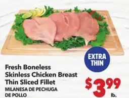 Vallarta Supermarkets Fresh Boneless Skinless Chicken Breast Thin Sliced Fillet / EXTRA THIN MILANESA DE PECHUGA DE POLLO offer