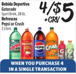 El Super Gatorade Sport Drink, 28 Oz., Pepsi or Crush 2 Liters offer