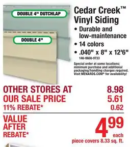 Menards Cedar Creek Vinyl Siding offer