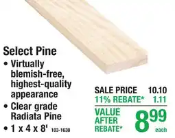 Menards Select Pine offer