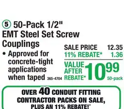 Menards 50-Pack 1/2 EMT Steel Set Screw Couplings offer