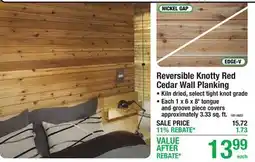 Menards Reversible Knoty Red Cedar Wall Planking offer