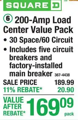 Menards SQUARE D 200-Amp Load Center Value Pack offer