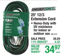 Menards 25' 12/3 Extension Cord offer