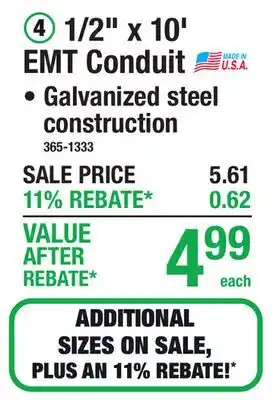 Menards 1/2 x 10' EMT Conduit offer