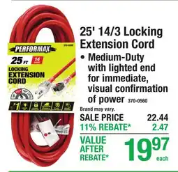 Menards Performax 25' 14/3 Locking Extension Cord offer