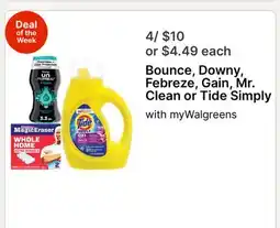 Walgreens Bounce, Downy, Febreze, Gain, Mr. Clean or Tide Simply offer