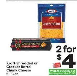 Weis Markets Kraft Shredded Or Cracker Barrel Chunk Cheese offer