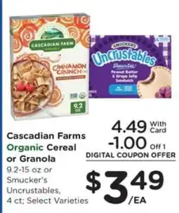 Kroger Cascadian Farms Organic Cereal or Granola offer