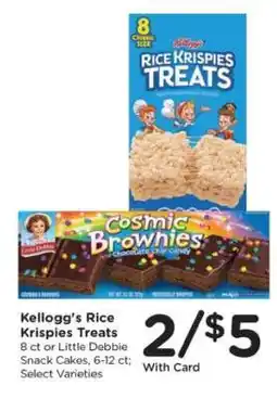 Kroger Kellogg's Rice Krispies Treats or Little Debbie Snack Cakes offer