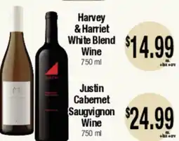 Big Saver Foods Harvey & Harriet White Blend Wine 750 ml, Justin Cabernet Sauvignon Wine offer