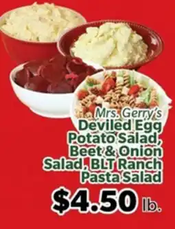 Living Fresh Market Mrs. Gerry's Deviled Egg Potato Salad, Beet & Onion Salad, BLI Ranch Pasta Salad offer
