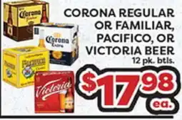 Torres Supermercado CORONA REGULAR OR FAMILIAR, PACIFICO, OR VICTORIA BEER offer