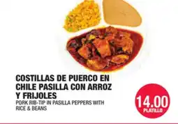 Carnicerias Jimenez COSTILLAS DE PUERCO EN CHILE PASILLA CON ARROZ Y FRIJOLES offer