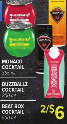 Cermak Fresh Market MONACO COCKTAIL 355 ml. BUZZBALLZ COCKTAIL 200 ml. BEAT BOX COCKTAIL 500 ml offer
