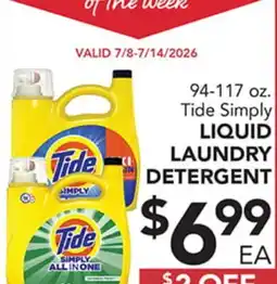 Pete's Fresh Market 94-117 oz. Tide Simply LIQUID LAUNDRY DETERGENT offer