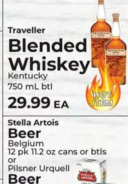 Sunset Foods Traveller Blended Whiskey, Stella Artois Beer, Pilsner Urquell Beer offer