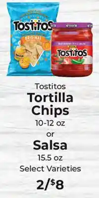 Sunset Foods Tostitos Tortilla Chips 10-12 oz or Salsa 15.5 oz offer
