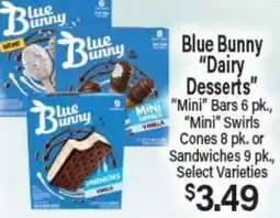 Angelo Caputo's Fresh Market Blue Bunny Dairy Desserts Mini Bars 6pk., Mini Swirls Cones 8 pk. or Sandwiches 9 pk offer