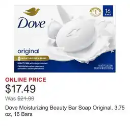 Costco Dove Moisturizing Beauty Bar Soap Original, 3.75 oz, 16 Bars offer