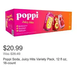 Costco Poppi Soda, Juicy Hits Variety Pack, 12 fl oz, 18-count offer