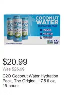 Costco C2O Coconut Water Hydration Pack, The Original, 17.5 fl oz, 15-count offer