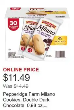 Costco Pepperidge Farm Milano Cookies, Double Dark Chocolate, 0.98 oz, 30-count offer
