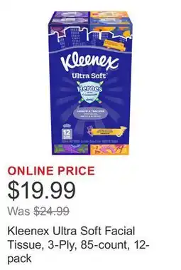 Costco Kleenex Ultra Soft Facial Tissue, 3-Ply, 85-count, 12-pack offer
