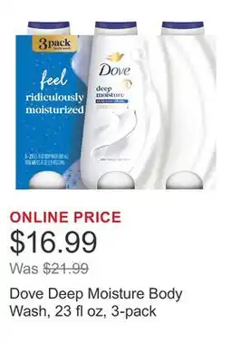 Costco Dove Deep Moisture Body Wash, 23 fl oz, 3-pack offer