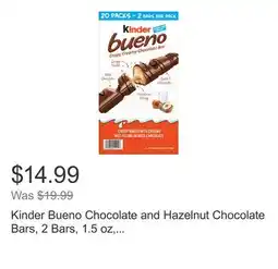 Costco Kinder Bueno Chocolate and Hazelnut Chocolate Bars, 2 Bars, 1.5 oz offer