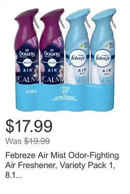 Costco Febreze Air Mist Odor-Fighting Air Freshener, Variety Pack 1, 8.1 fl oz, 4-count offer
