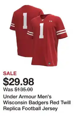 Dick's Sporting Goods Under Armour Men's Wisconsin Badgers Red Twill Replica Football Jersey offer