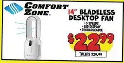 Ollie's COMFORT ZONE 14 BLADELESS DESKTOP FAN offer