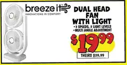 Ollie's breeze it DUAL HEAD FAN WITH LIGHT offer