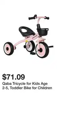 Kohl's Qaba Tricycle for Kids Age 2-5, Toddler Bike for Children offer