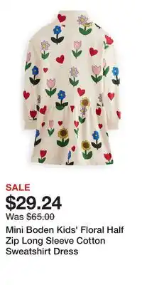 Nordstrom Mini Boden Kids' Floral Half Zip Long Sleeve Cotton Sweatshirt Dress offer