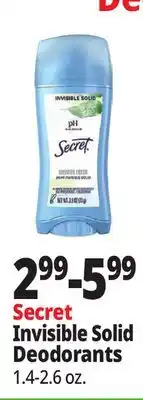 Ocean State Job Lot Secret Invisible Solid Deodorants offer