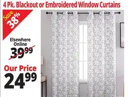 Ocean State Job Lot 4 Pk. Blackout or Embroidered Window Curtains offer