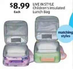 Aldi Live in style children's insulated lunch bag offer