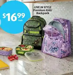 Aldi Live in style premium kids' backpack offer