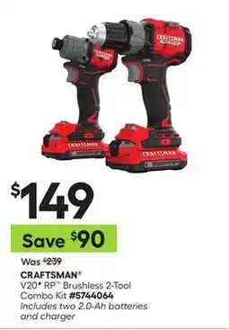 Lowe's CRAFTSMAN V20 RP² Brushless 2-Tool Combo Kit offer