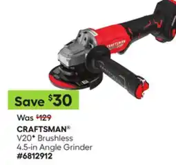 Lowe's V20* Brushless 4.5-in Angle Grinder offer