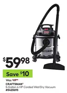 Lowe's 5-Gallon 4 HP Corded Wet/Dry Vacuum offer