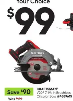 Lowe's CRAFTSMAN V20 7-1/4-in Brushless Circular Saw offer