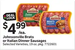 Stop&Shop Johnsonville Brats or Italian Dinner Sausages offer