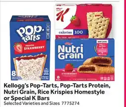 Stop&Shop Kellogg's Pop-Tarts, Pop-Tarts Protein, Nutri Grain, Rice Krispies Homestyle or Special K Bars offer