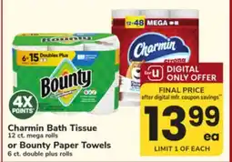 ACME Charmin Bath Tissue, 12 ct. mega rolls 6 ct. or Bounty Paper Towels 6 ct. double offer