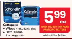ACME Cottonelle Wipes 4-pk., 42 ct. pkg. Bath Tissue 6 ct. mega rolls offer