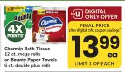 ACME Charmin Bath Tissue 12 ct. mega rolls or Bounty Paper Towels 6 ct. double plus rolls offer